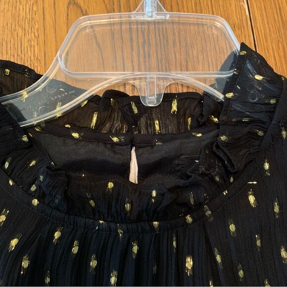 J. Crew Blouse Women’s Medium Black Yellow Sheer Polka Dot Ruffle Neck. - Picture 5 of 14